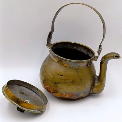 Antique brass Eastern kettle - circa 19th century - lid holed