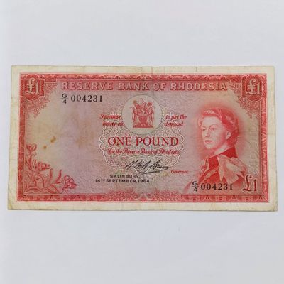 Reserve Bank of Rhodesia One Pound Salisbury 14 September 1964