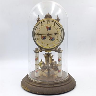 Vintage German 400-day anniversary dome clock with acrylic dome - runs and stops