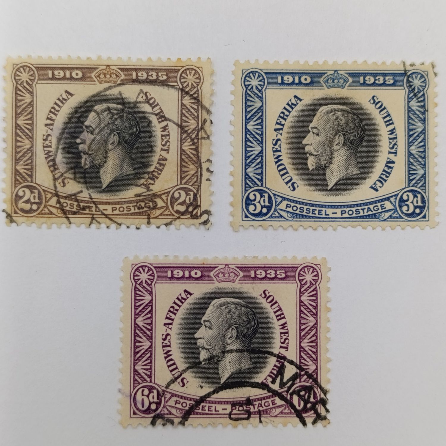South West Africa SACC 116 - 118 George V silver jubilee used stamps