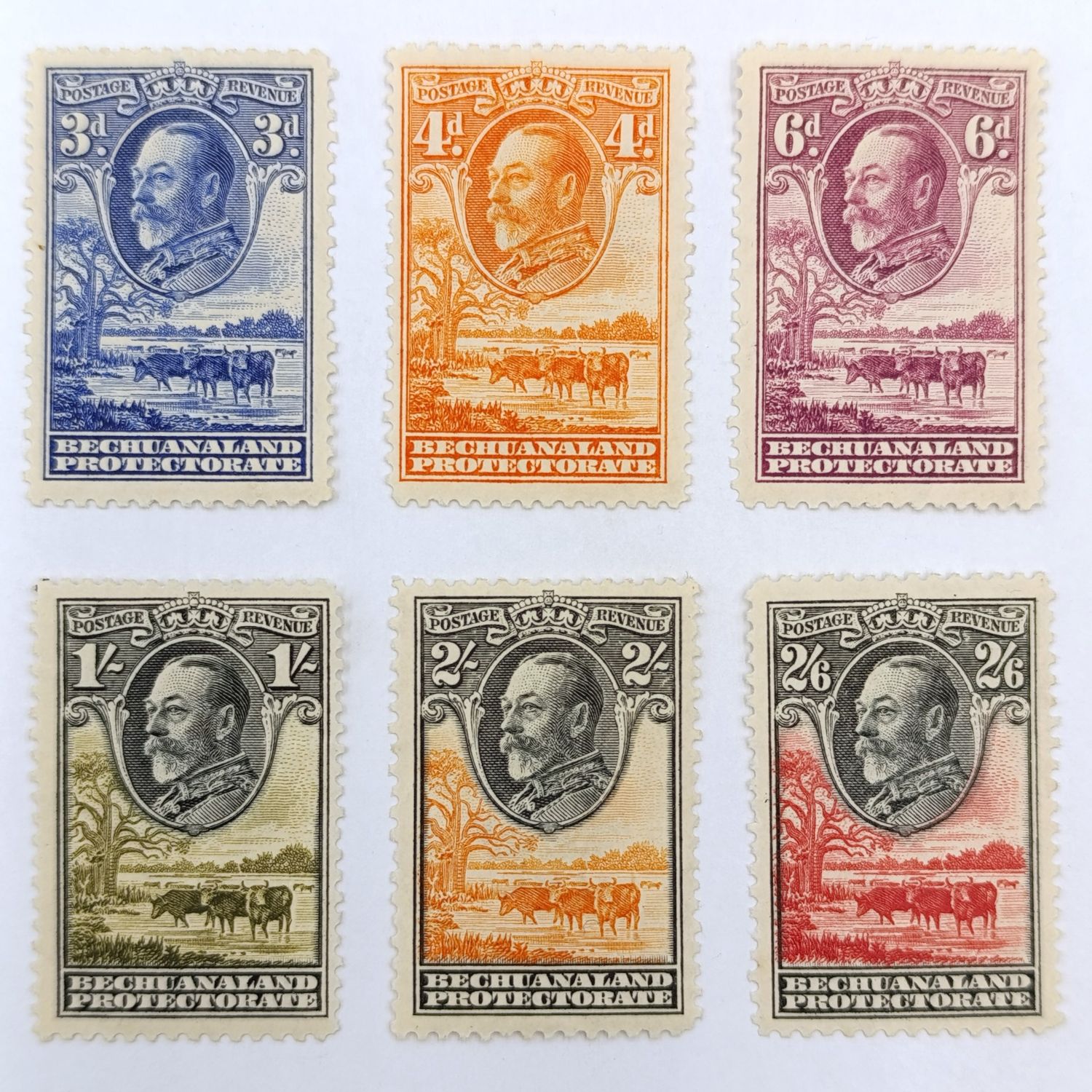 Bechuanaland Protectorate Lot of 6 mint hinged stamps George V up to 2/6