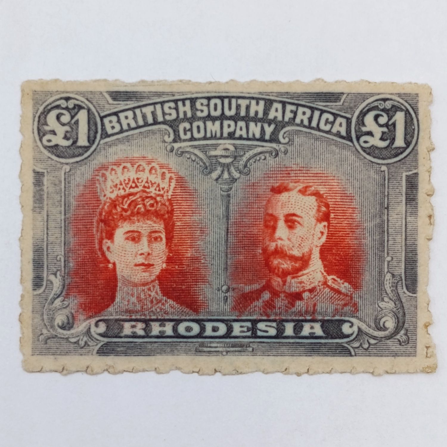 British South Africa company double head clandestine roulette One Pound stamp - gummed - unused Almost never seen
