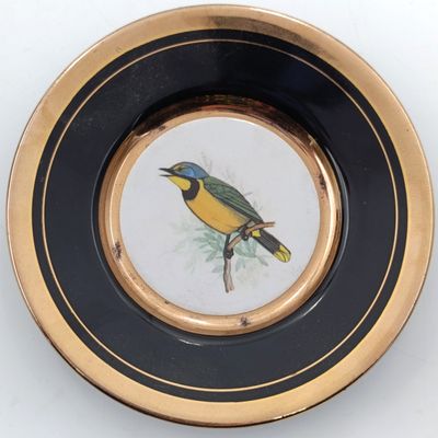 Set of 7 Gilding and enamel mini porcelain plates with birds