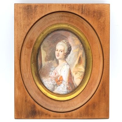 Antique handpainted mini portrait painting in frame