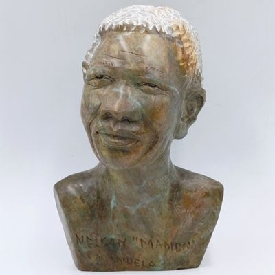 Nelson Mandela serpentine stone bust carving