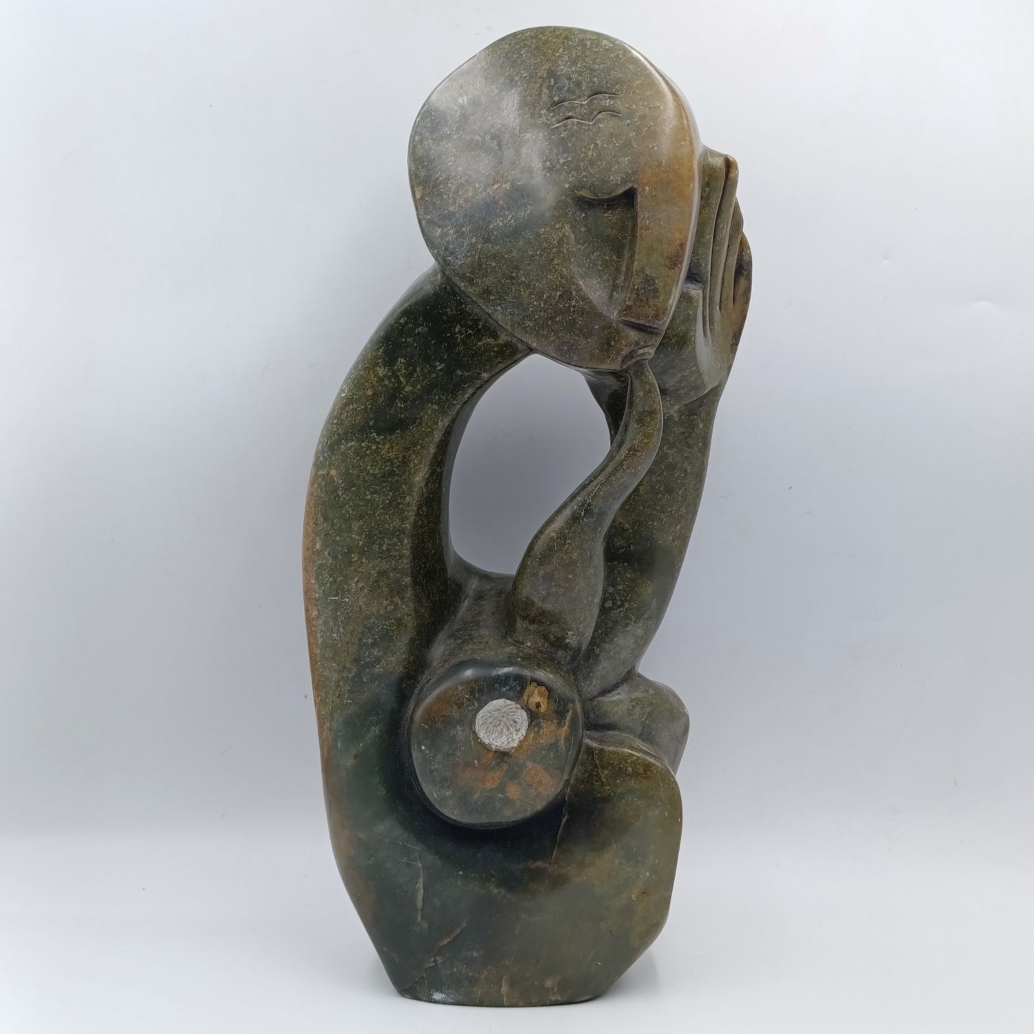 Vintage Green Opal stone African Piper sculpture - Height 39cm