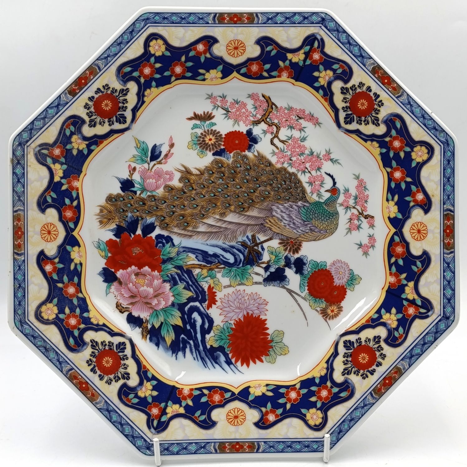 Vintage Japanese Imari peacock octagonal plate