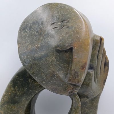 Vintage Green Opal stone African Piper sculpture - Height 39cm
