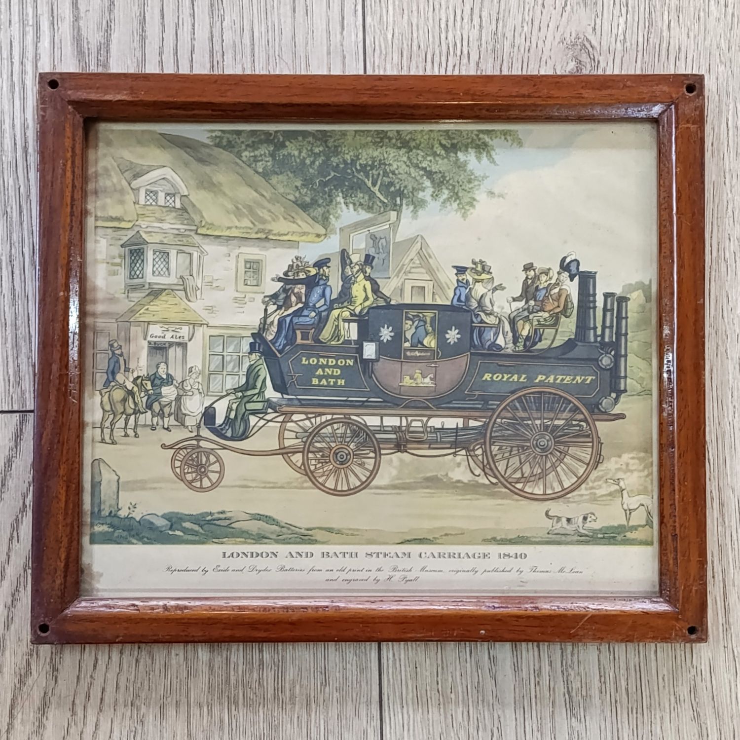 London and Bath steam carriage 1840 print in frame