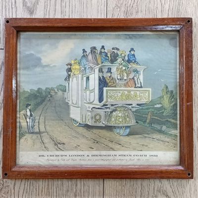 Dr. Church&#39;s London and Birmingham Steam coach 1833 print in frame