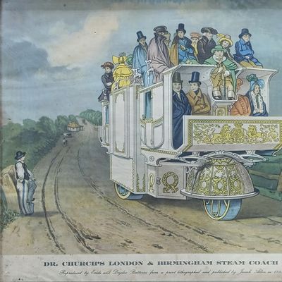 Dr. Church's London and Birmingham Steam coach 1833 print in frame