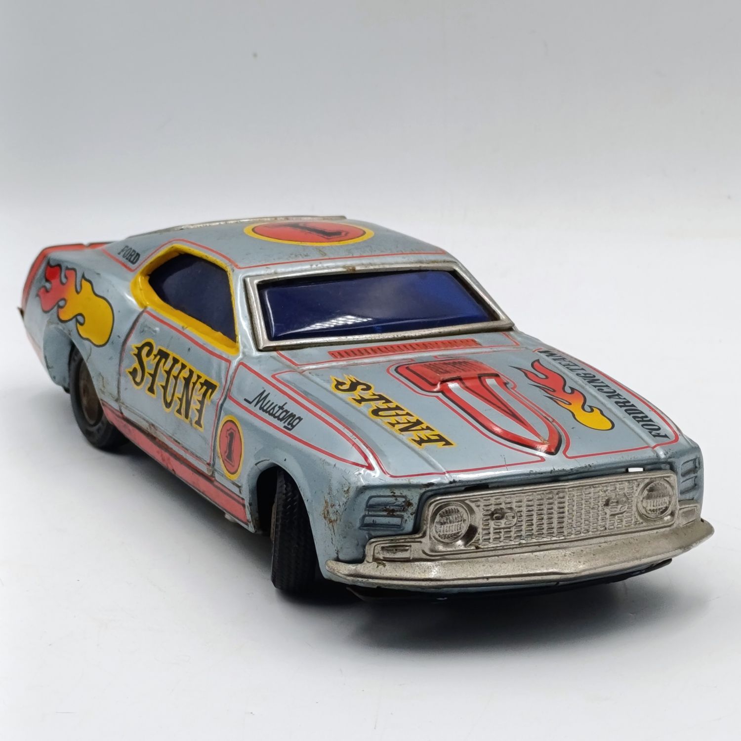 Vintage Ford Mustang Stunt car - tin plate - battery operated - not working
