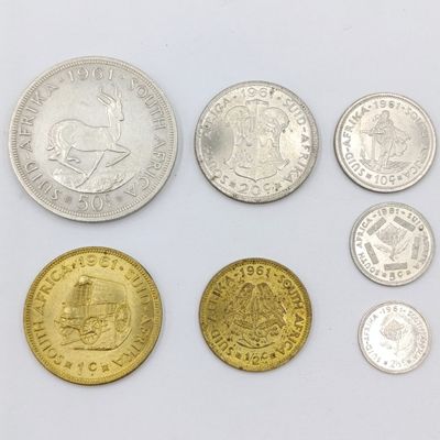 1961 RSA coin set - uncirculated and AU - 1/2 cent to 50 cent