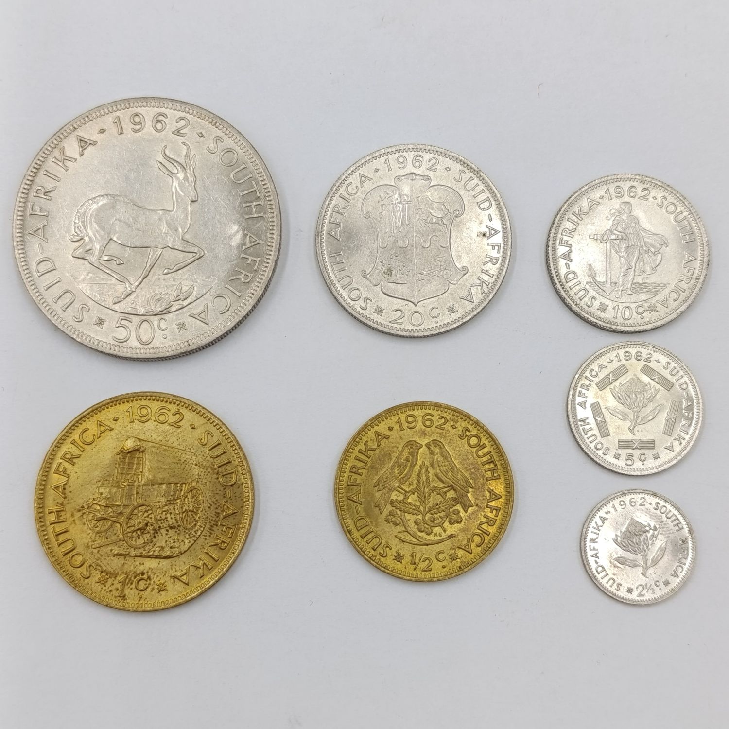 1962 RSA coin set - uncirculated and AU - 1/2 cent to 50 cent
