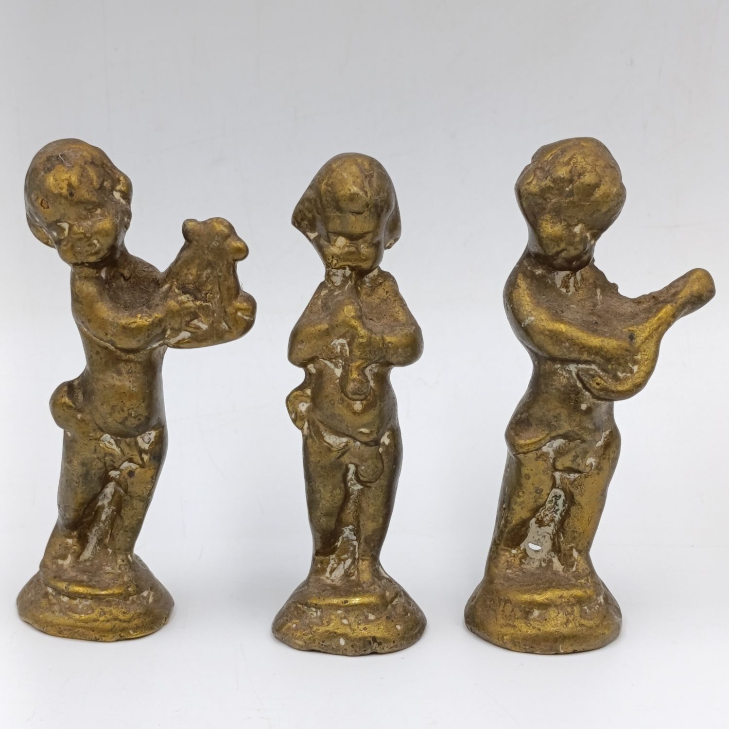 Set of 3 brass Musical Cherub figurines