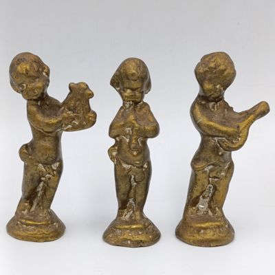 Set of 3 brass Musical Cherub figurines