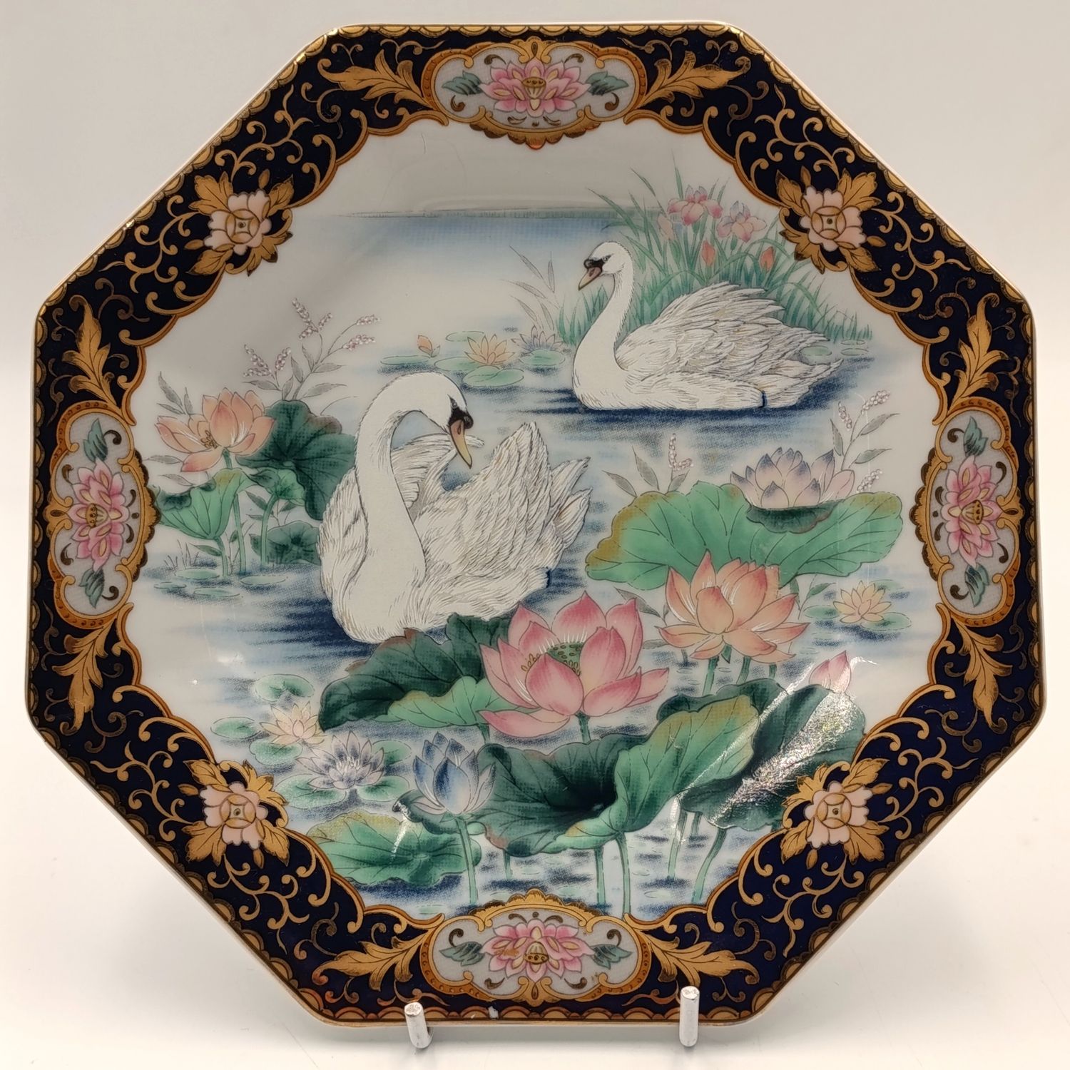 Vintage Japanese Swans octogonal porcelain plate - 18cm