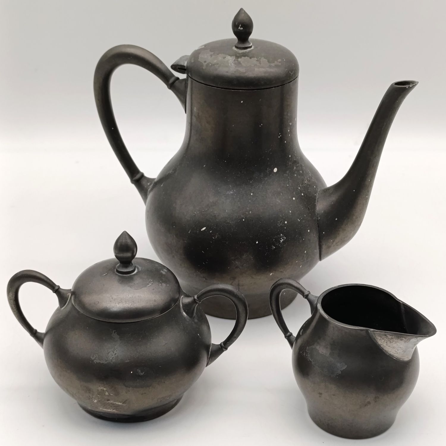 Vintage Metawa Holland Dutch pewter coffee set - Coffee pot, milk jug and sugar bowl