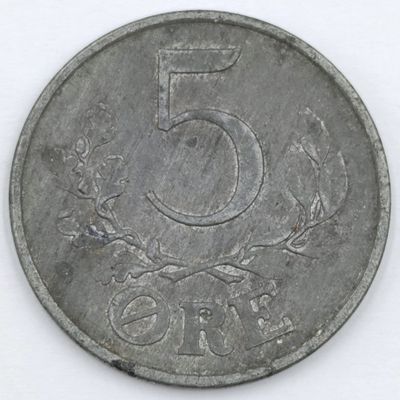 Denmark 1943 Five Ore XF+