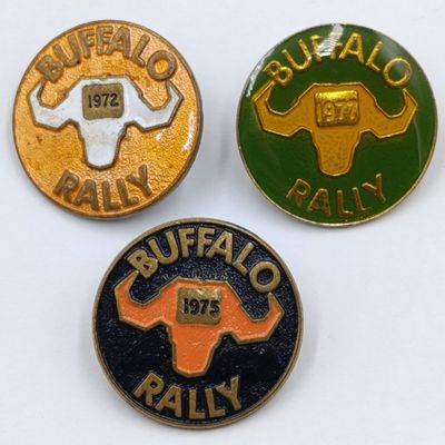 Buffalo Rally 1972, 75 and 77 metal badges
