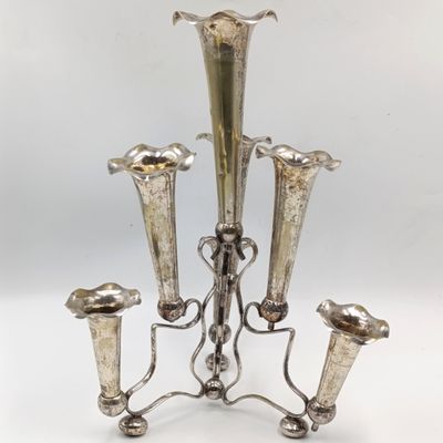 Antique silverplated Epergne with 7 trumpets for flowers
