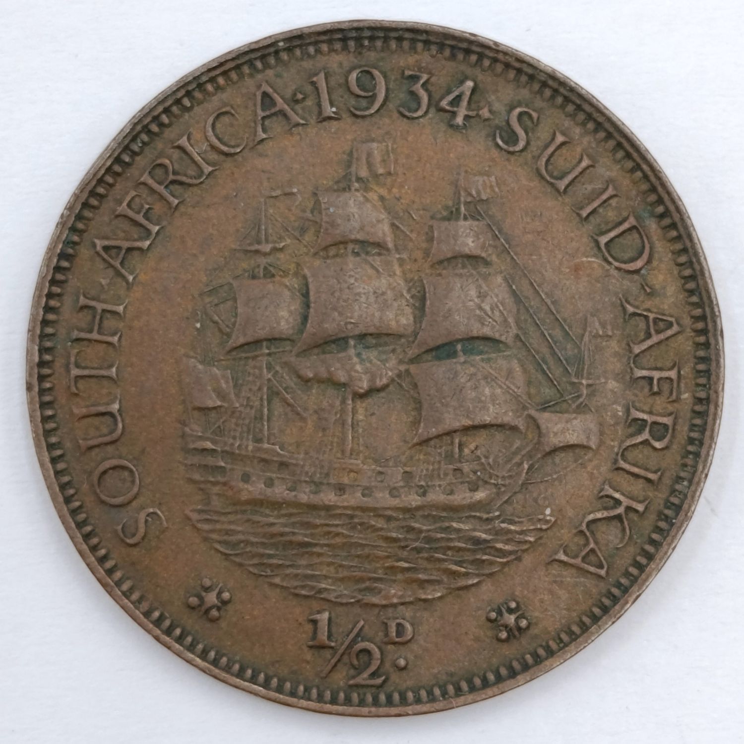 1934 South Africa Half Penny XF excellent rim