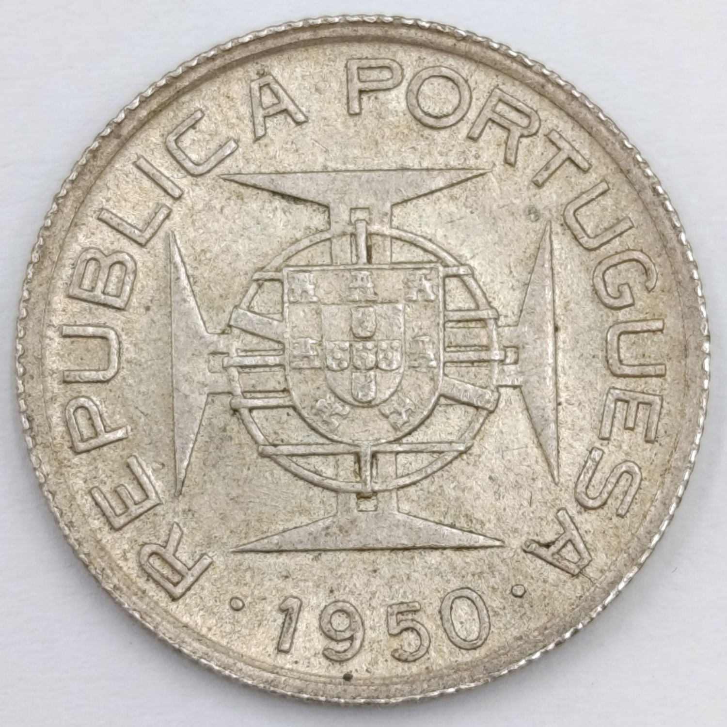 Mozambique 1950 silver 2 $50 Escudos AU condition