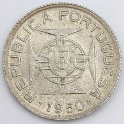 Mozambique 1950 silver 2 $50 Escudos AU condition