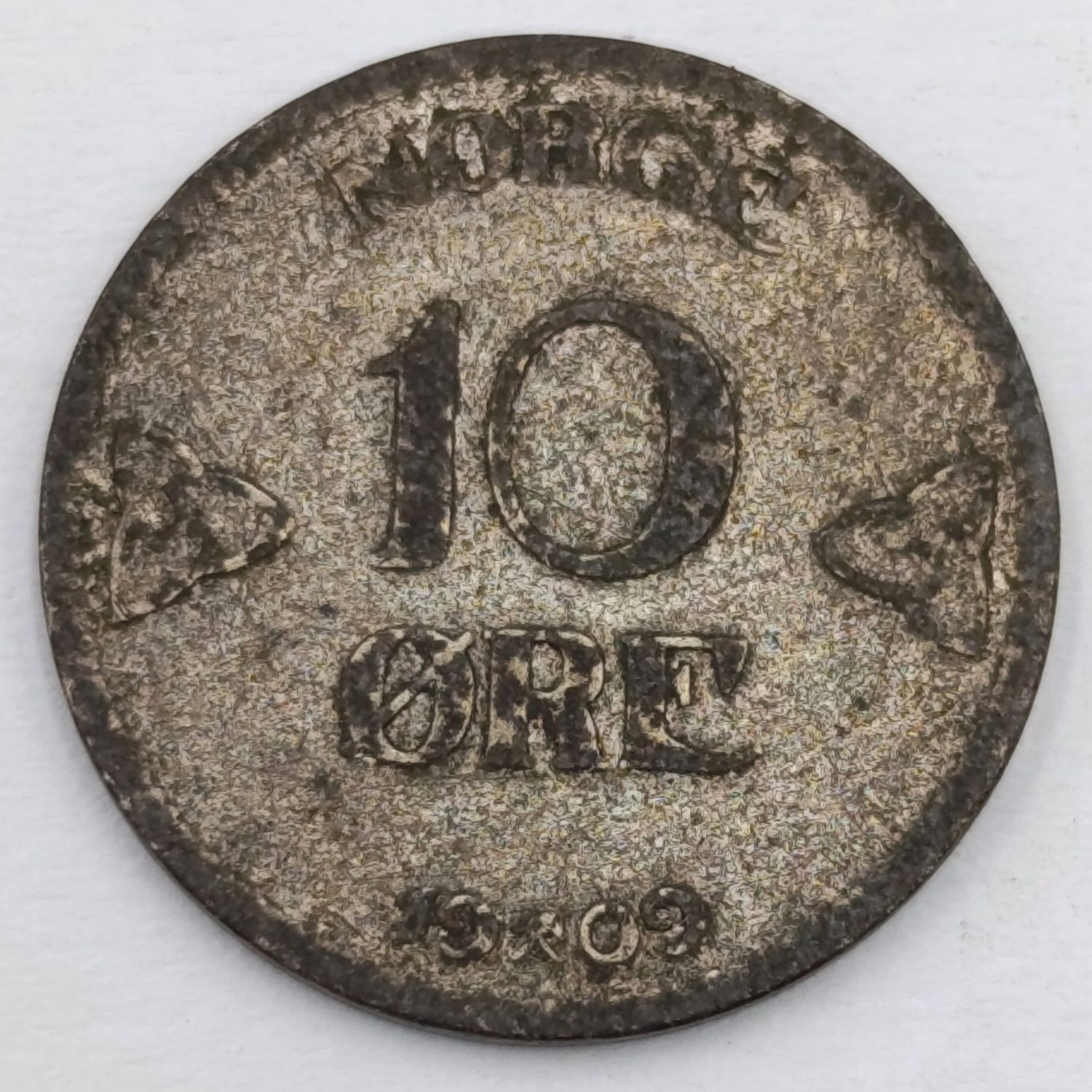 Norway 1909 silver 10 Ore VF+