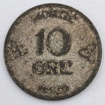 Norway 1909 silver 10 Ore VF+