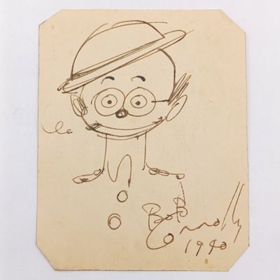 Original Bob Connolly WW2 period pen sketch of soldier - done on back of postcard