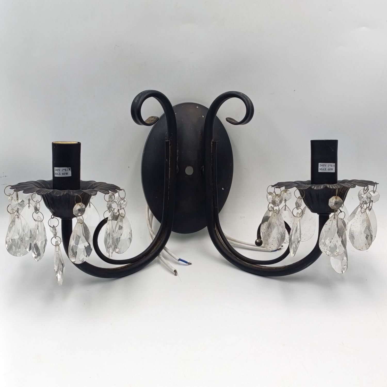 Wall mounted light fitting crystal chandelier with 2 globes
