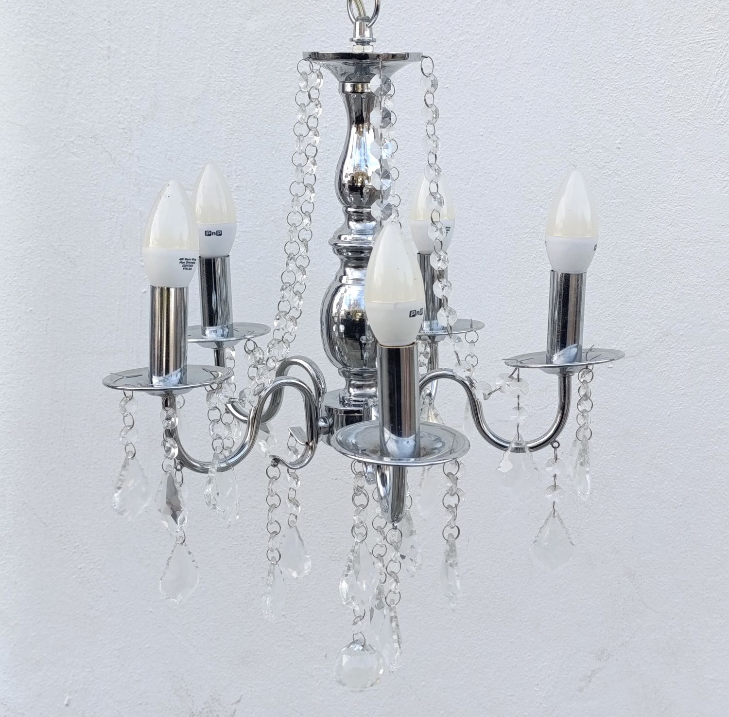 White metal Crystal-decorated 5 arm chandelier