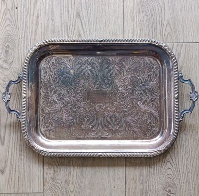 Vintage Silverplated serving tray with handles