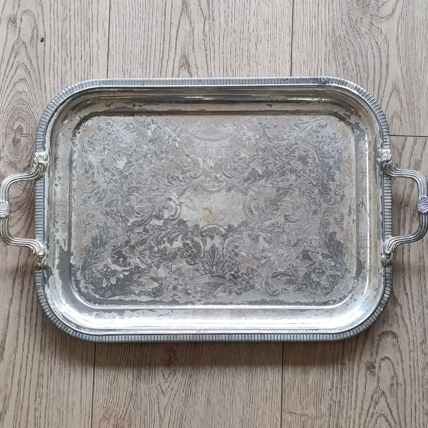 Vintage Silverplated serving tray with handles