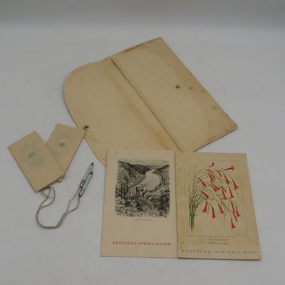 Vintage Deutsche Afrika-Linien document pouch with two menus and two notebooks with pencils for ship D&#39; Windhuk
