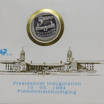 1994 RSA Proof R5 presidential inauguration coin in FDC including FDC 6.3b