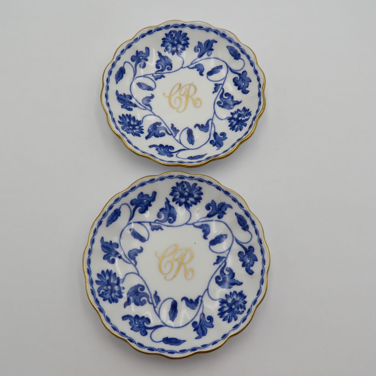 Pair of Vintage Small Spode Colonel pattern mini plates with CR initials