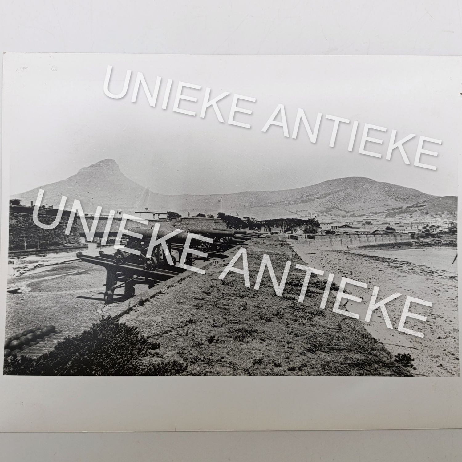 Antique photo reprint of Castle of Good Hope cannons with Lion&#39;s Head in back