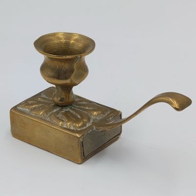 Vintage brass candle holder with matchbox