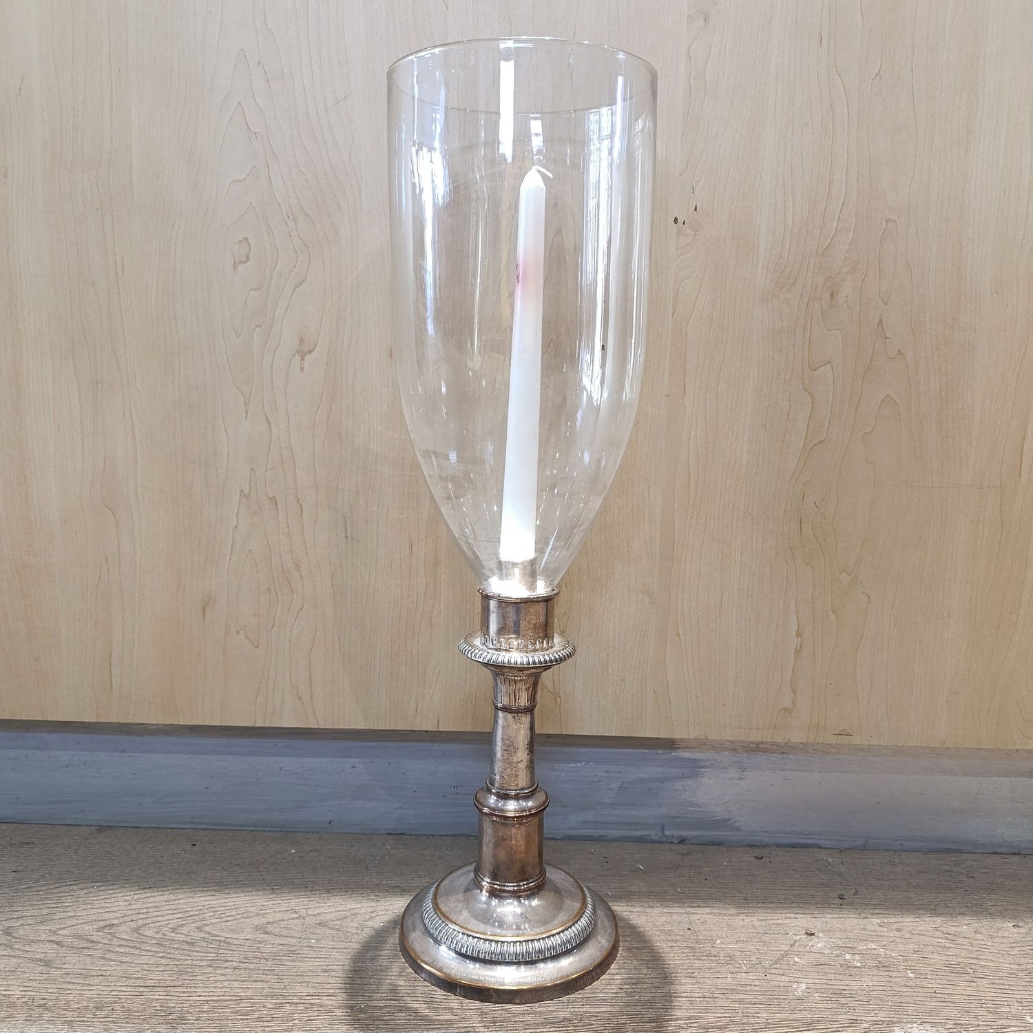 Vintage silverplated candlestick with glass shade - very unique piece - collection only