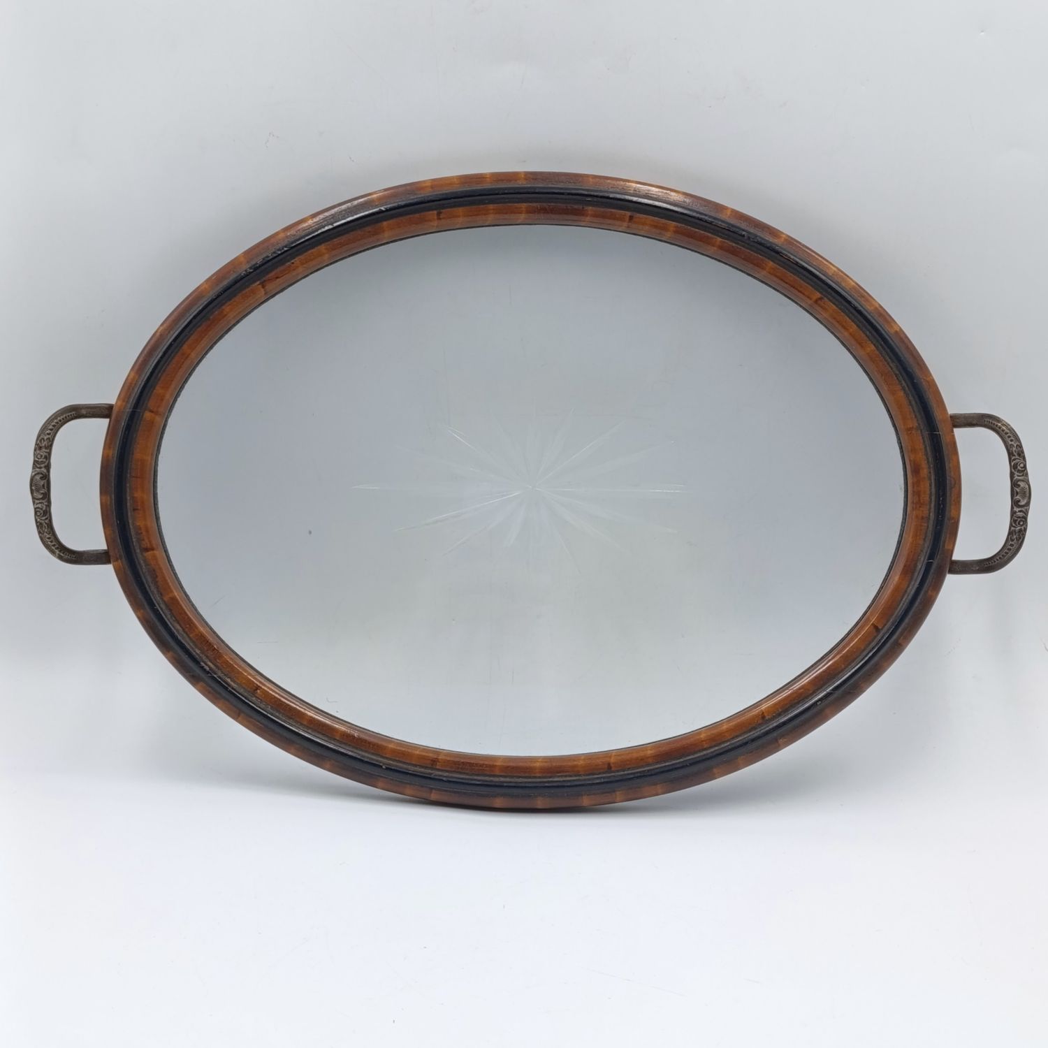 Antique oval tray with cutglass centre