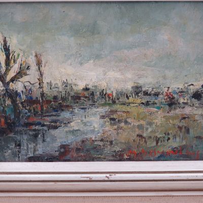 Untitled antique painting by M. Desmoulis - Size in Description - Early to mid 1900's Framing