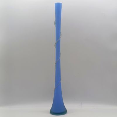 Vintage blue frosted glass vase with spiral design