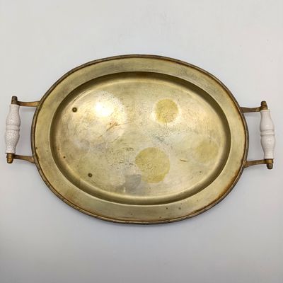 Vintage silverplated oval tray with porcelain handles