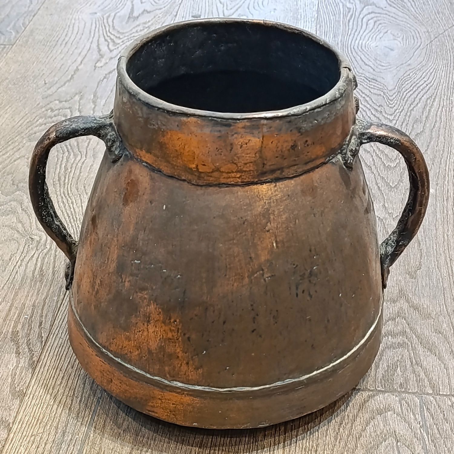 Antique French copper couldron with 2 handles - circa 1850