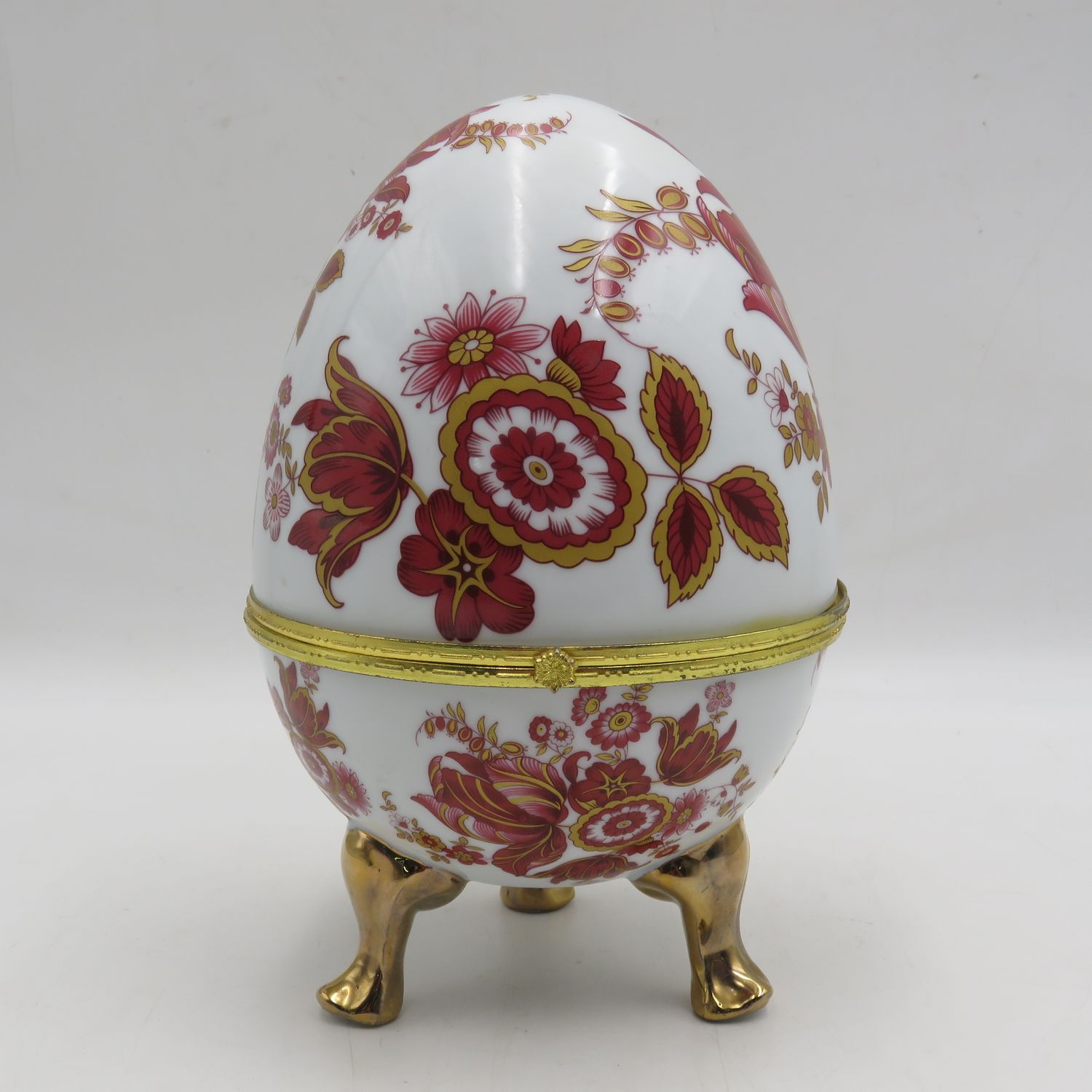 Vintage Hinged porcelain Jewellery / trinket egg on legs