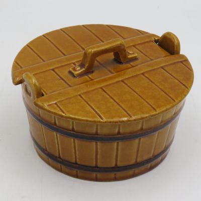 Vintage portuguese ceramic barrel shaped dish with lid