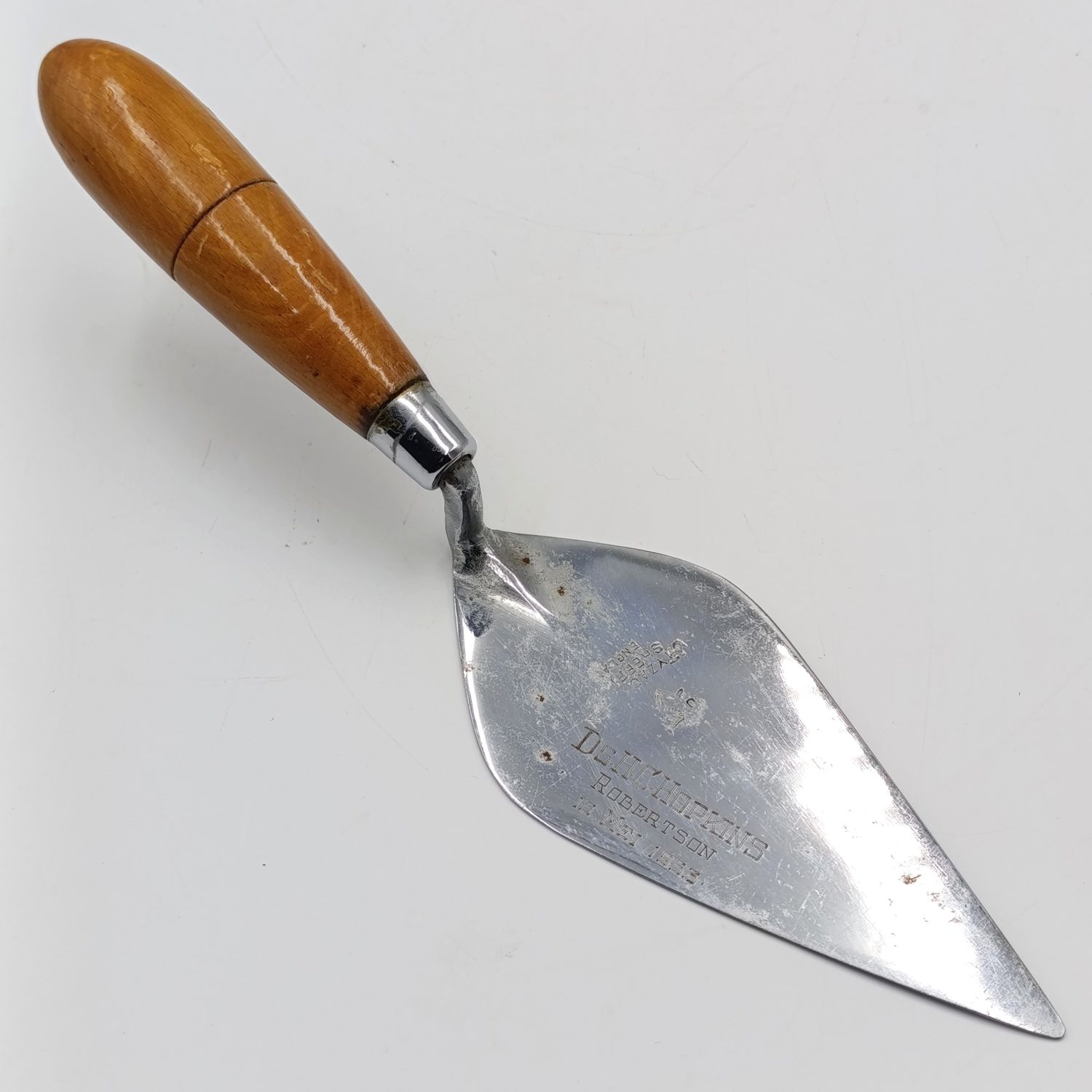 Vintage cornerstone ceremonial trowel issued to DS HC Hopkins Robertson Church 15 May 1953