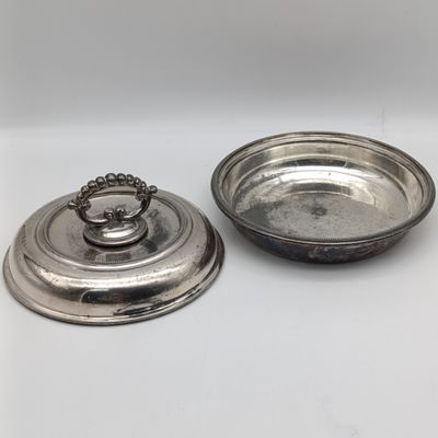 Antique Walker and Hall silverplated Britannica Metal serving dish with lid
